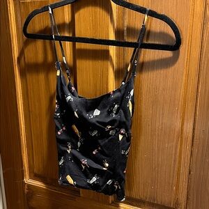 Reformation Black Spaghetti Strap Top with Multicolor Print